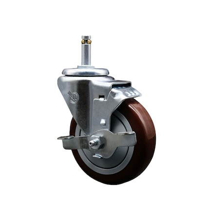 Service Caster 4'' Maroon Poly Wheel Swivel 7/16'' Grip Ring Stem Caster with Brake SCC-GR20S414-PPUB-MRN-TLB-716138